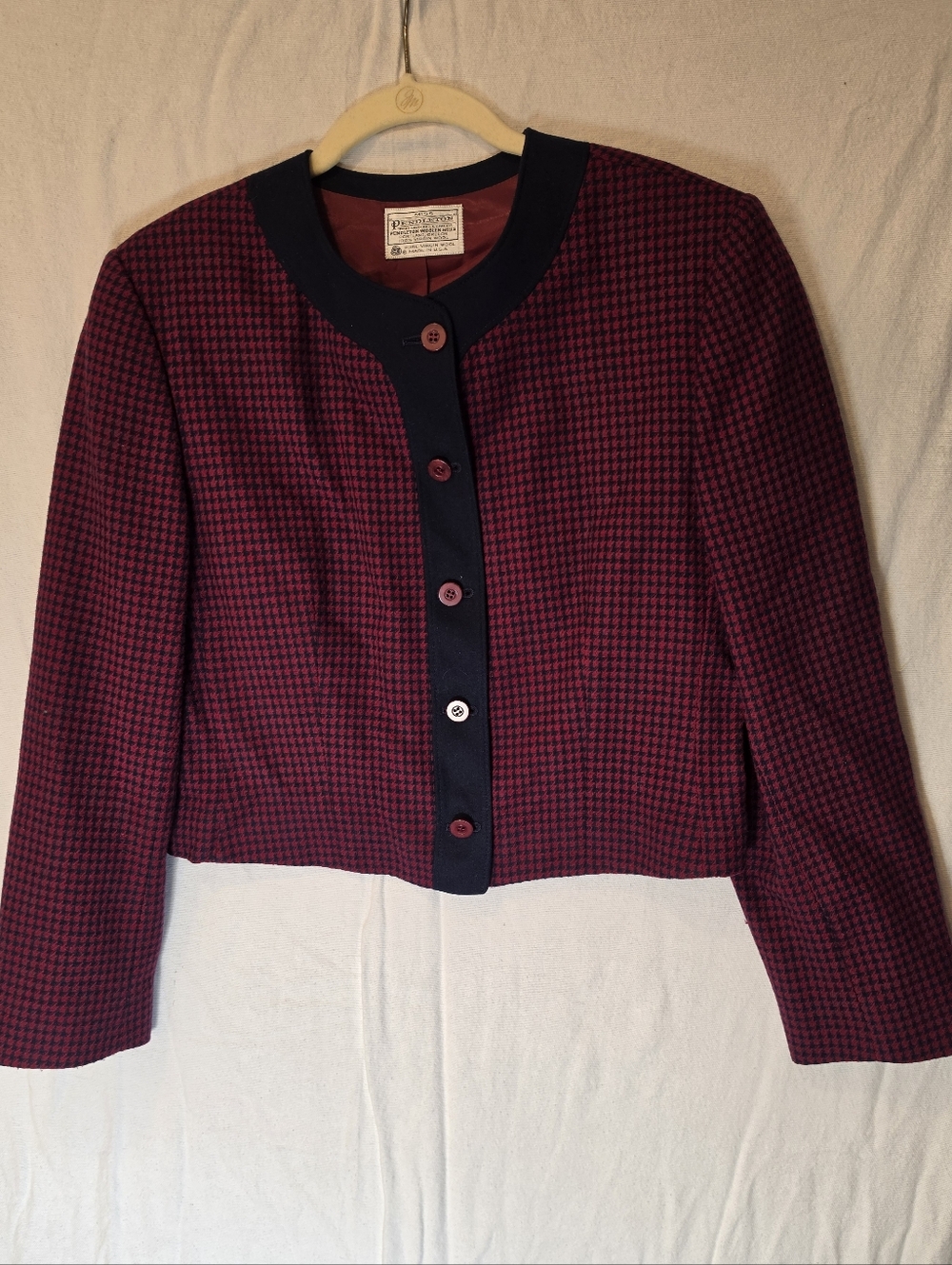 Vintage Miss Pendleton Wool Cropped Houndstooth Blazer Womens M